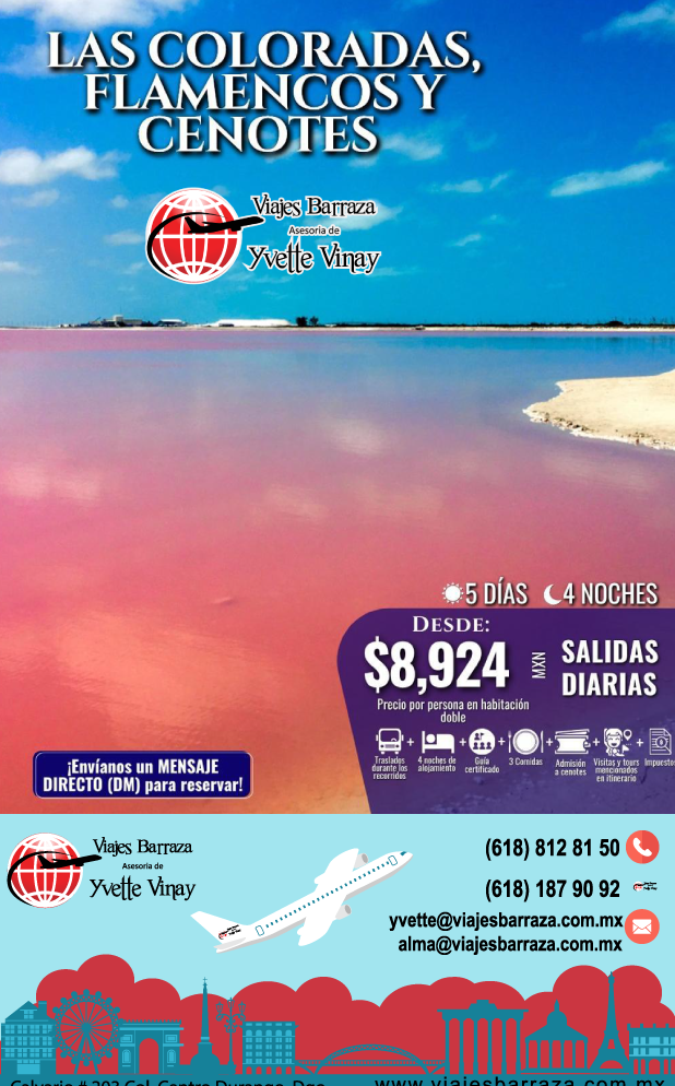 LAS COLORADAS, FLAMENCOS Y CENOTES